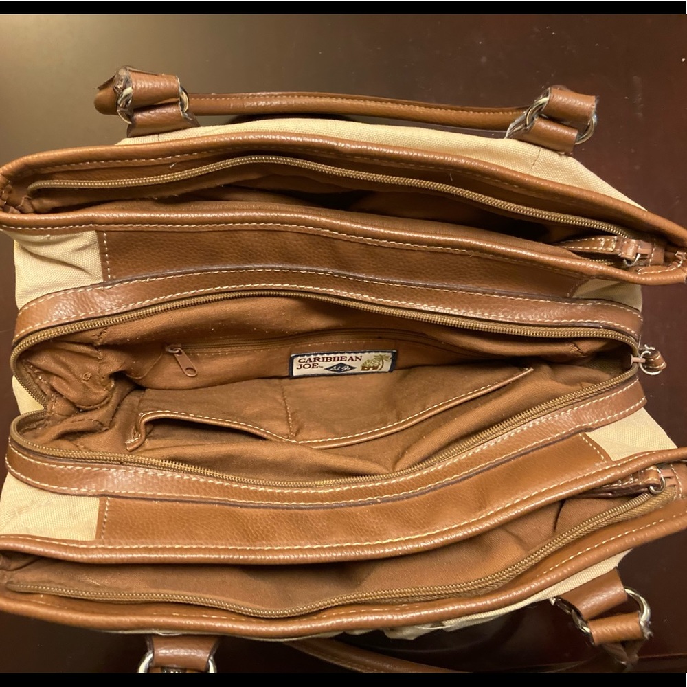 Caribbean Joe Canvas Shoulder Bag Tan Beige Brown Vacation Beach Summer EUC - Picture 4 of 5